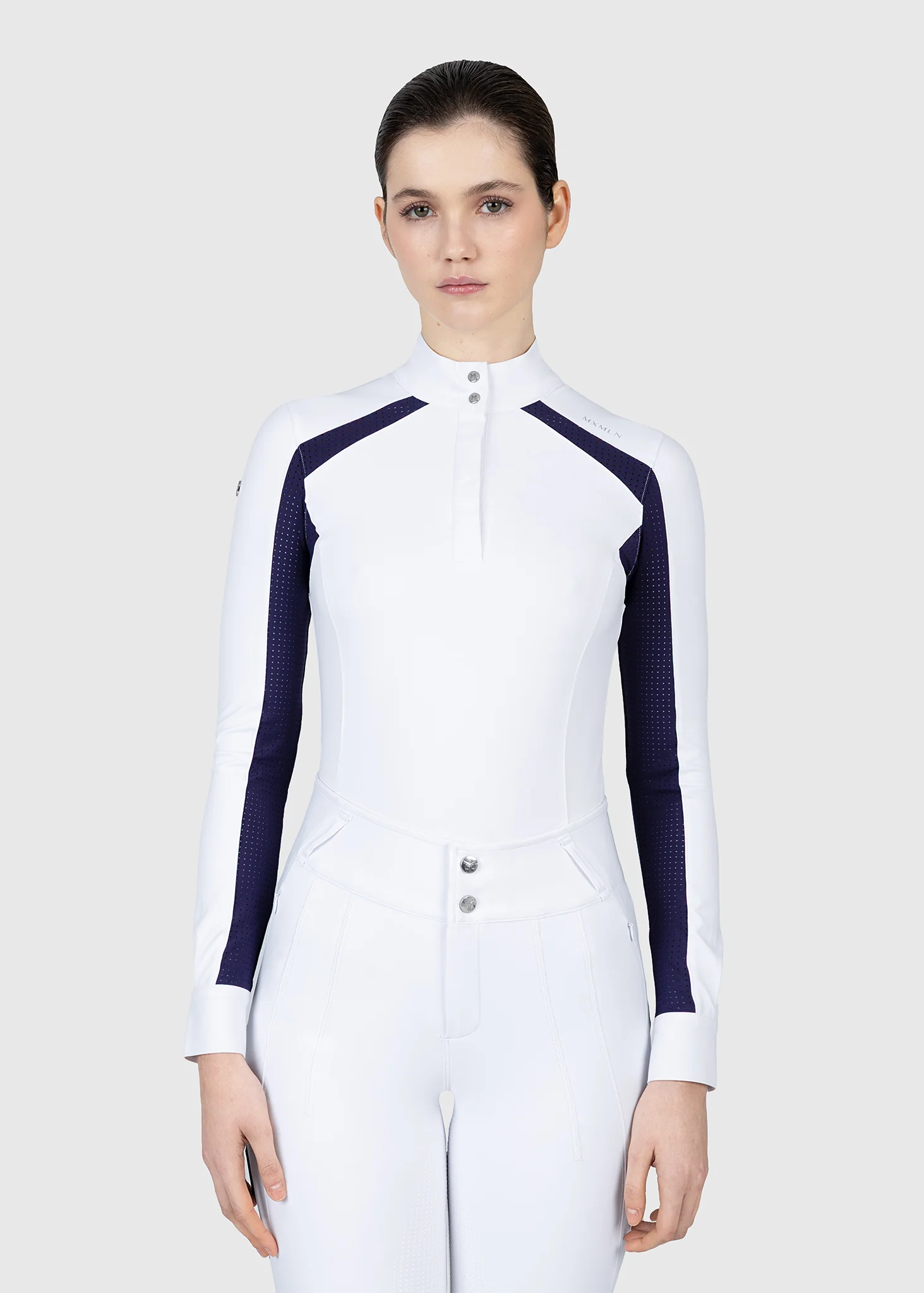 Aveen Long Sleeve Show Shirt (White/Navy) - Image 6