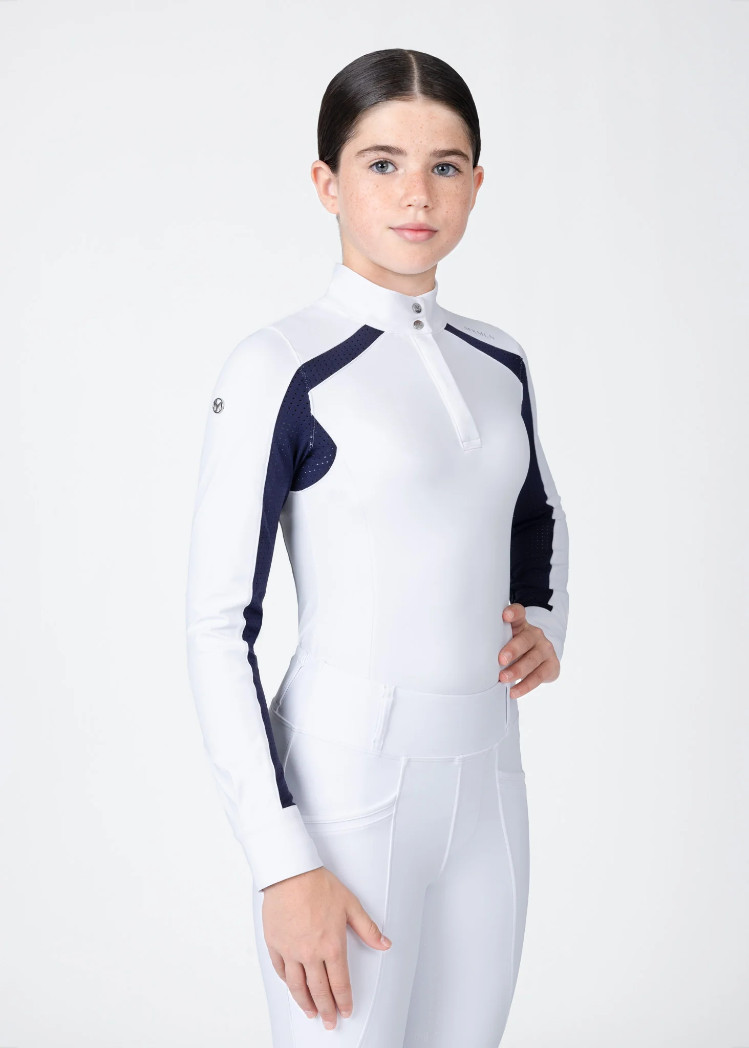 YR Aveen Long Sleeve Show Shirt (White/Navy) - Image 4
