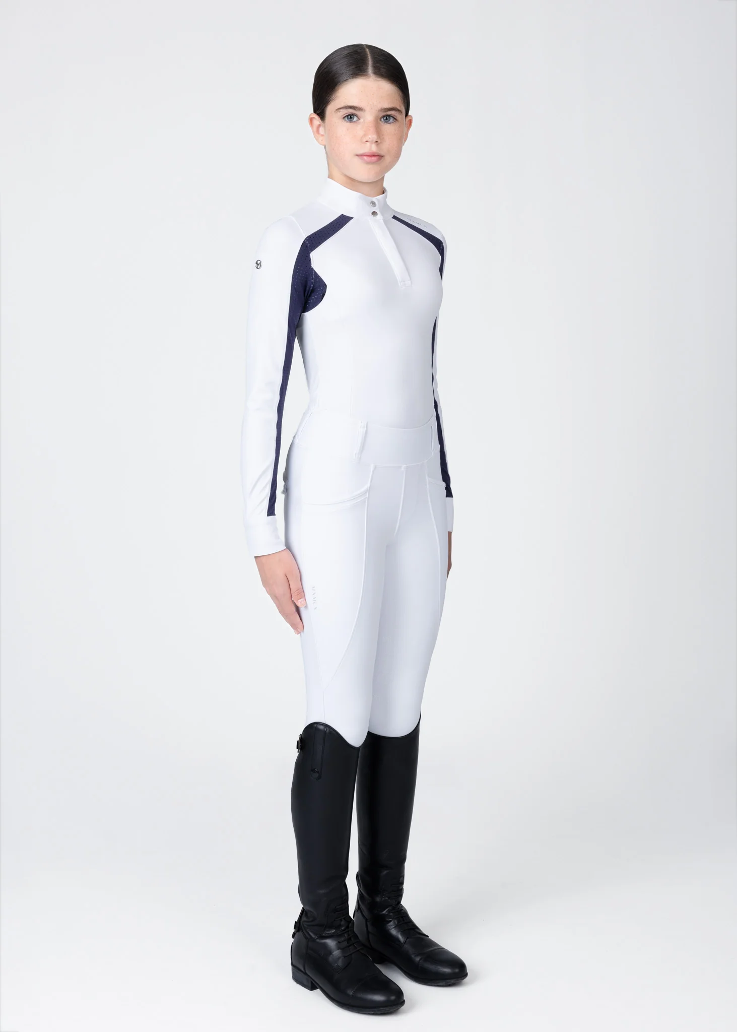 YR Aveen Long Sleeve Show Shirt (White/Navy) - Image 8