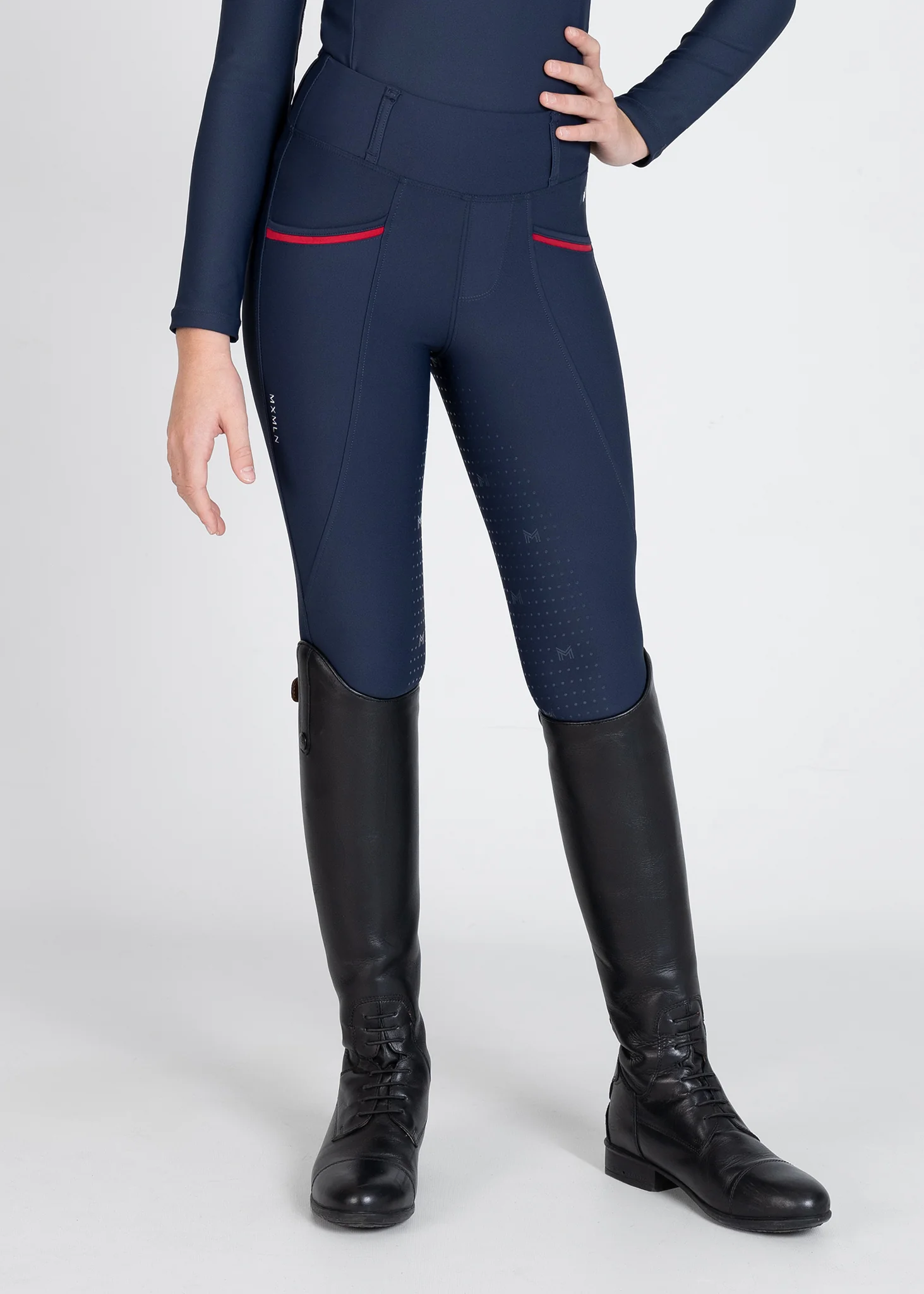 YR Pro Riding Leggings (Navy/Red) - Image 4